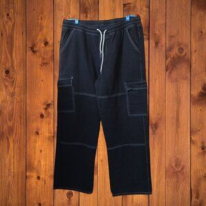MANFINITY MEN'S XXL Black Pull On Elastic Waist Drawstring Cargo Pants Casual